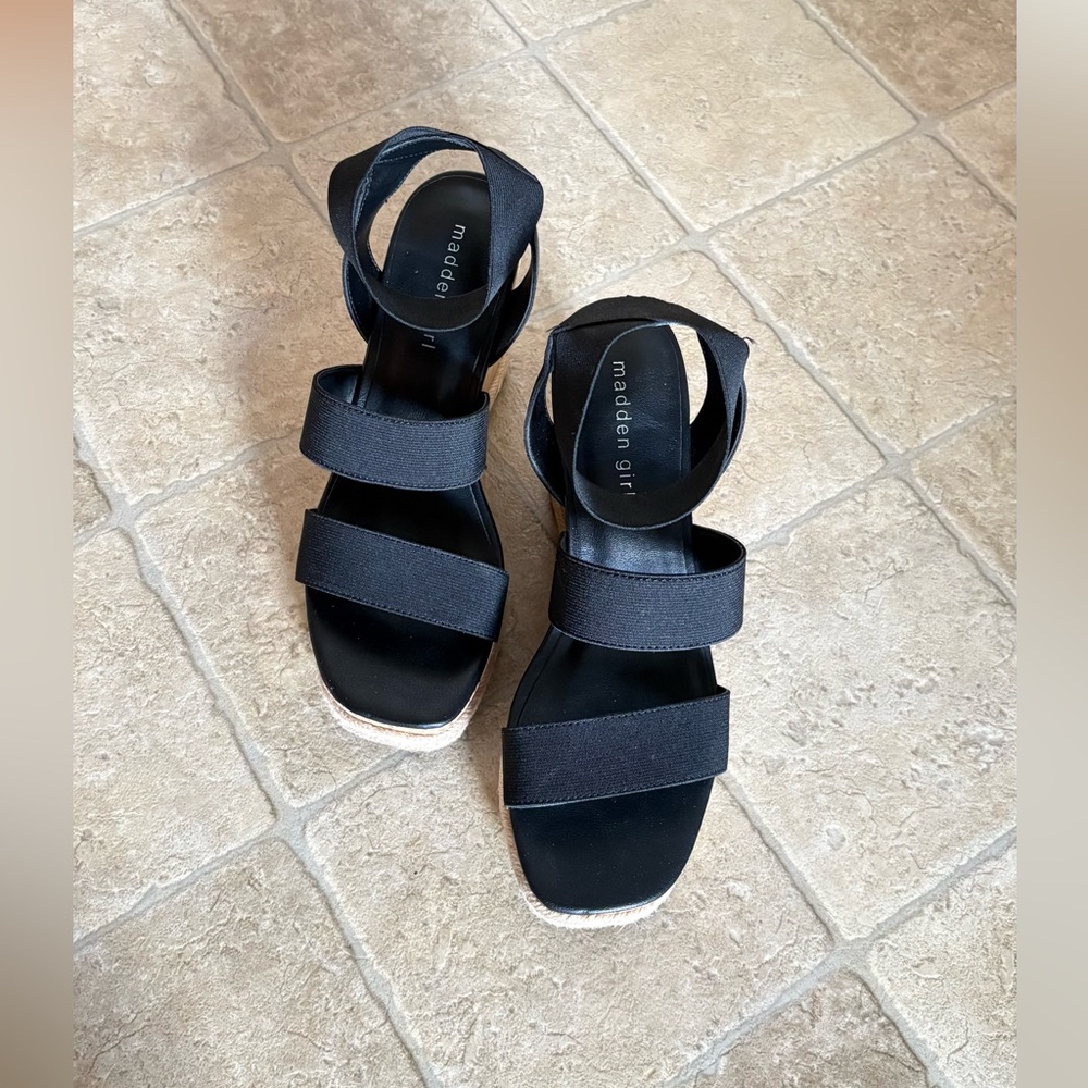 Madden Girl Stretch Ankle-Strap Platform Wedge Sandals.  Excellent condition.